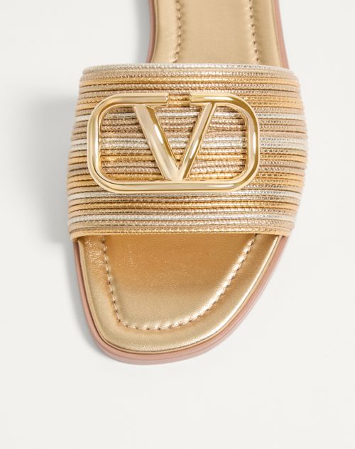 Valentino Garavani - Vlogo Signature Metallic Leather Slide Sandal With Cornely Embroidery - Gold - Woman - Sandals